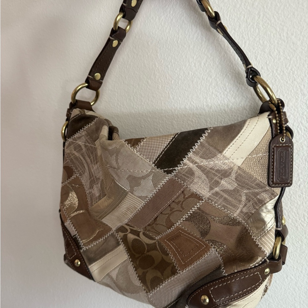 Coach Patchwork Shoulder Bag in Brown and Cream Tones